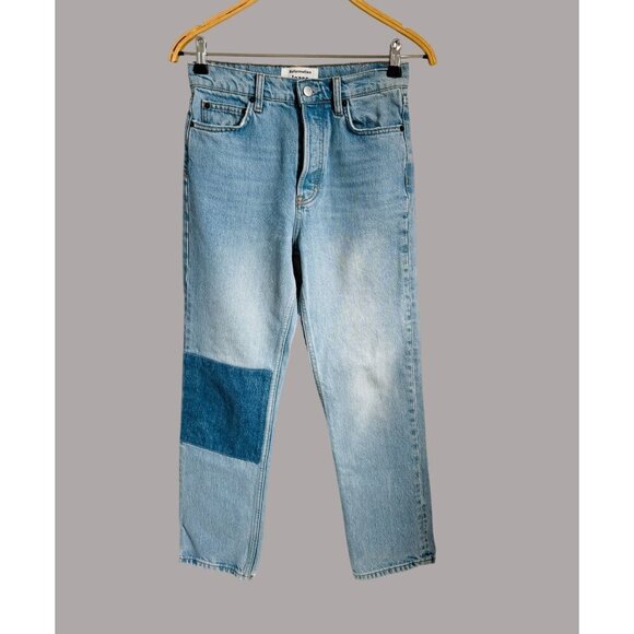 Denim - Reformation Cynthia Patch High Rise Straight Jeans in Tahoe Light Wash Denim Siz